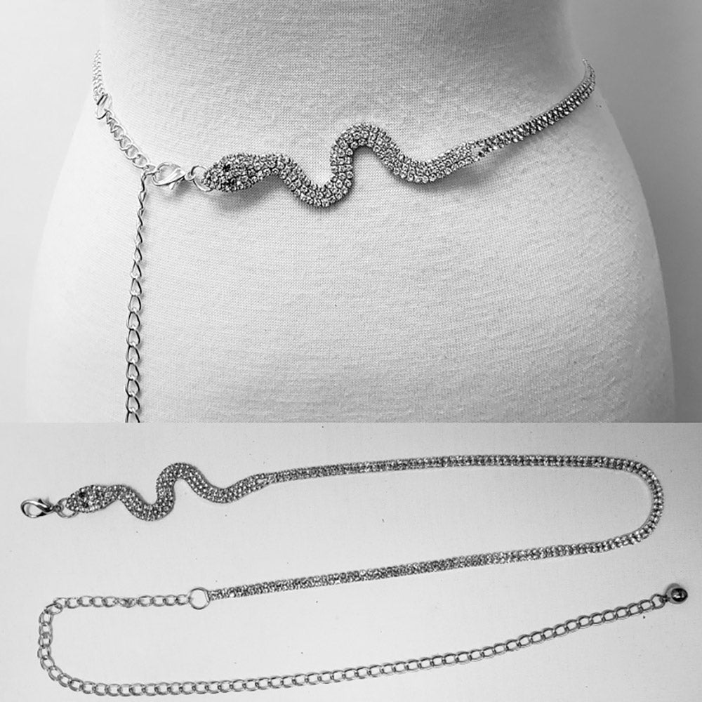 iLLASPARKZ Rhinestone Paved Snake Chain Waist Belt