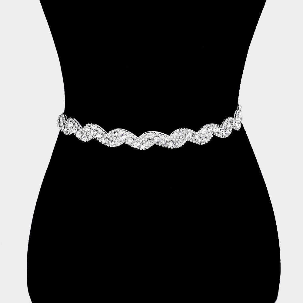 iLLASPARKZ Round Crystal Rhinestone Sash Ribbon Bridal Wedding Belt / Headband