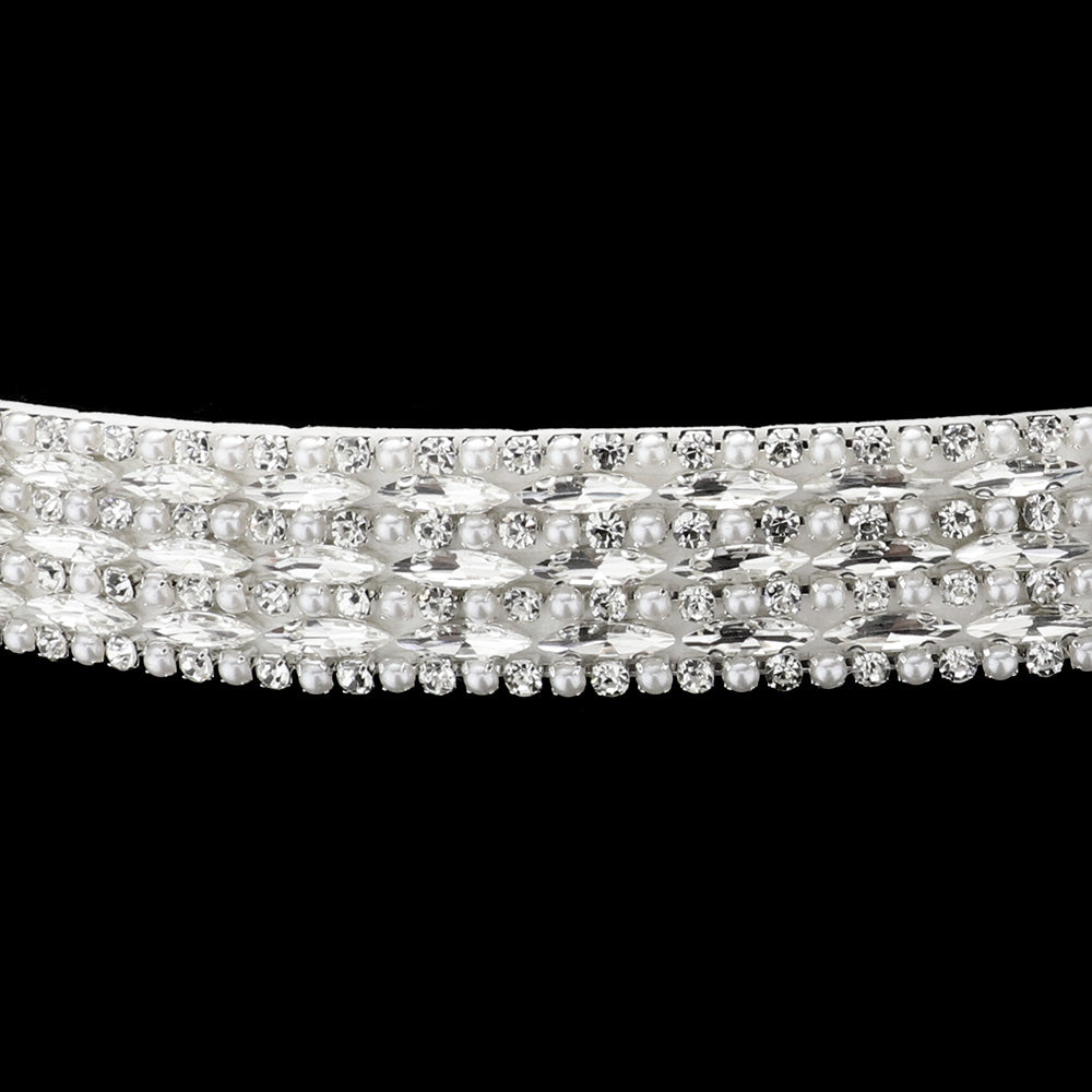 iLLASPARKZ Pearl Round Stone Sash Ribbon Bridal Wedding Belt / Headband