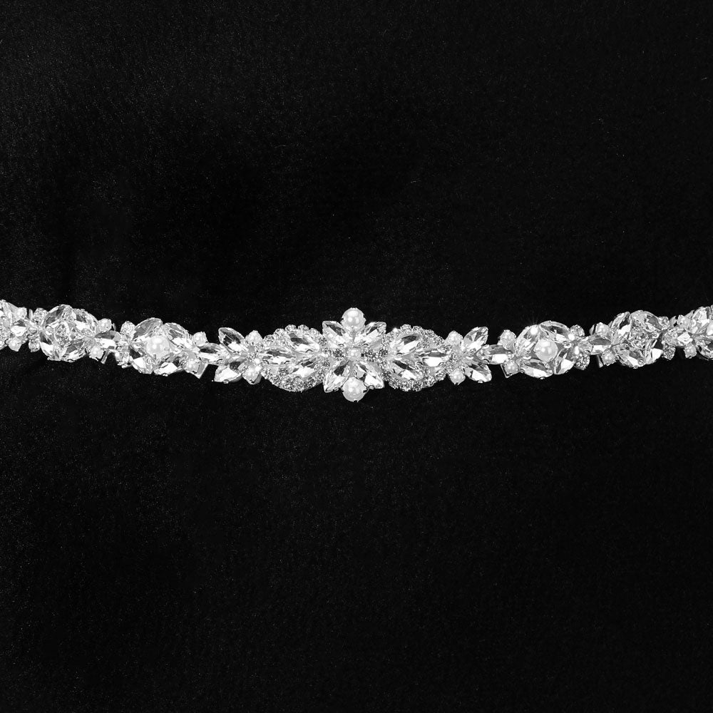 iLLASPARKZ Pearl Marquise Rhinestone Crystal Flower Cluster Wedding Belt / Headband
