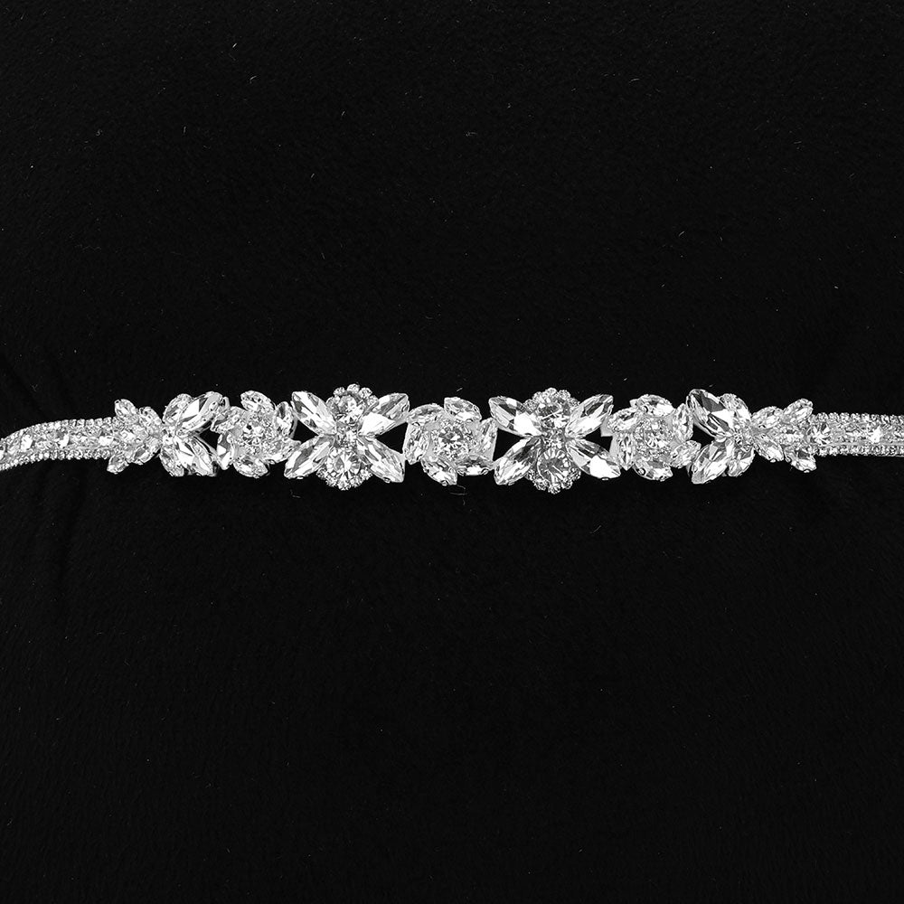 iLLASPARKZ Marquise Rhinestone Rose Cluster Wedding Belt / Headband