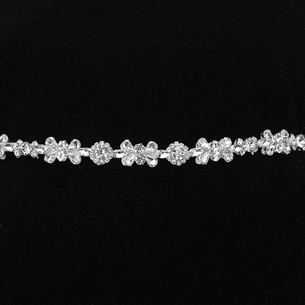 iLLASPARKZ Flower Teardrop Rhinestone Crystal Cluster Wedding Belt / Headband