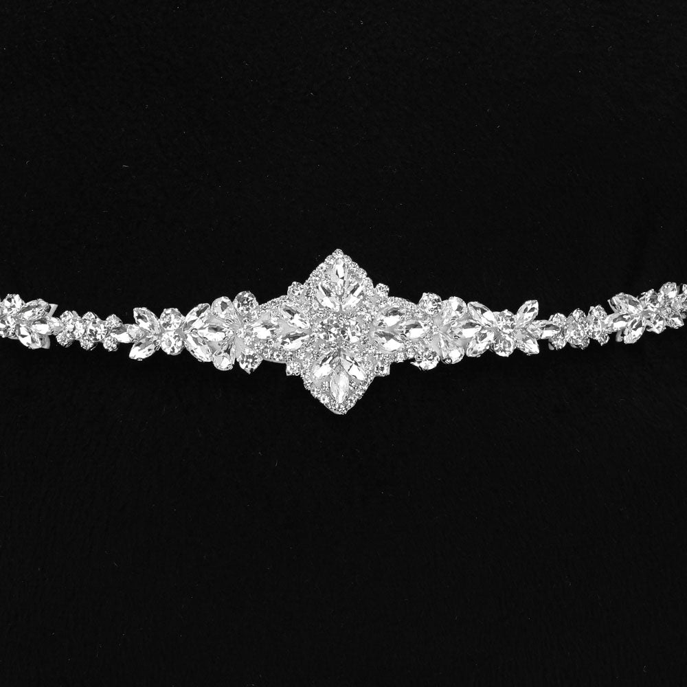 iLLASPARKZ Flower Marquise Rhinestone Crystal Cluster Wedding Belt / Headband