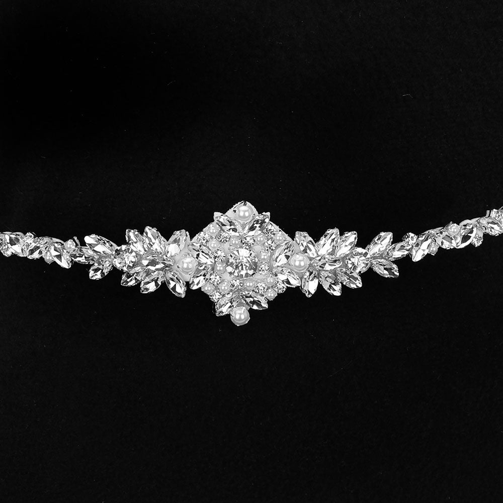 iLLASPARKZ Marquise Rhinestone Crystal Cluster Pearl Embellished Wedding Belt / Headband