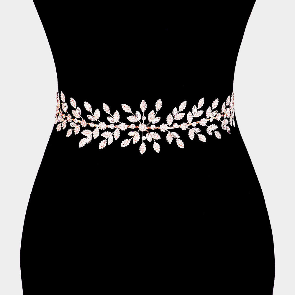 iLLASPARKZ Marquise Crystal Floral Rhinestone Sash Ribbon Wedding Belt / Headband