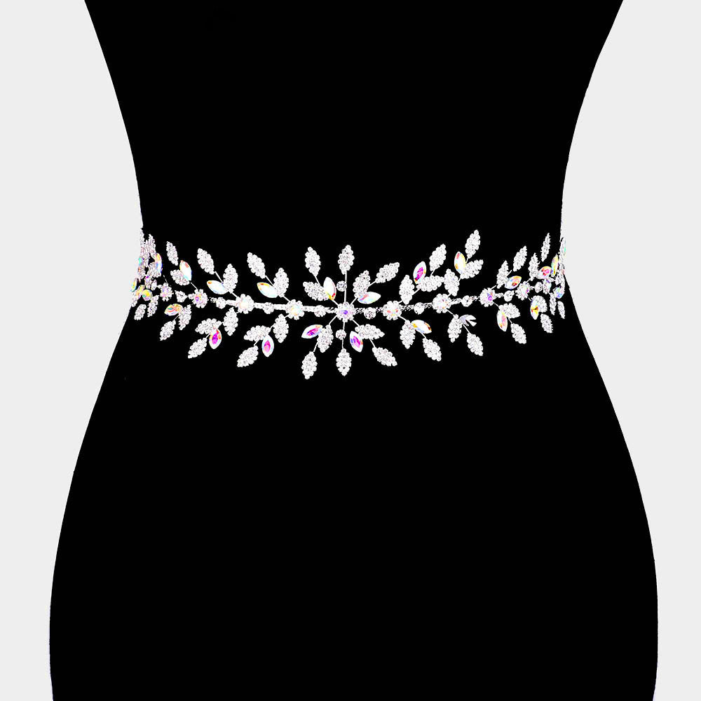 iLLASPARKZ Marquise Crystal Floral Rhinestone Sash Ribbon Wedding Belt / Headband