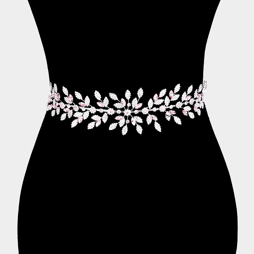 iLLASPARKZ Marquise Crystal Floral Rhinestone Sash Ribbon Wedding Belt / Headband