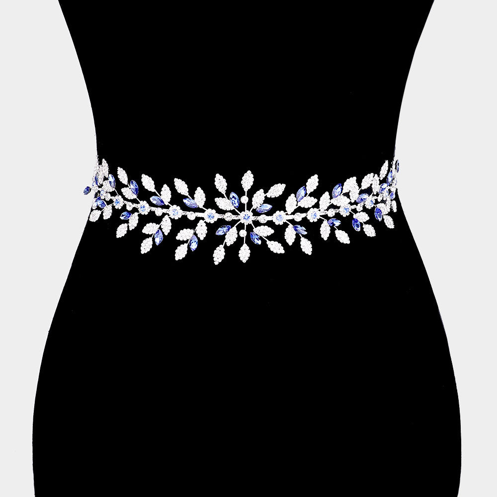 iLLASPARKZ Marquise Crystal Floral Rhinestone Sash Ribbon Wedding Belt / Headband