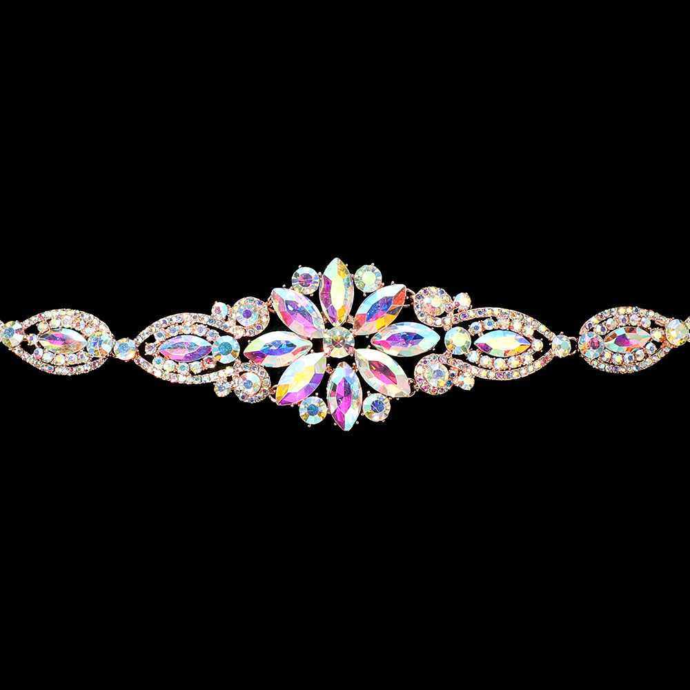 iLLASPARKZ Marquise Stone Cluster Flower Point Sash Ribbon Bridal Wedding Belt / Headband