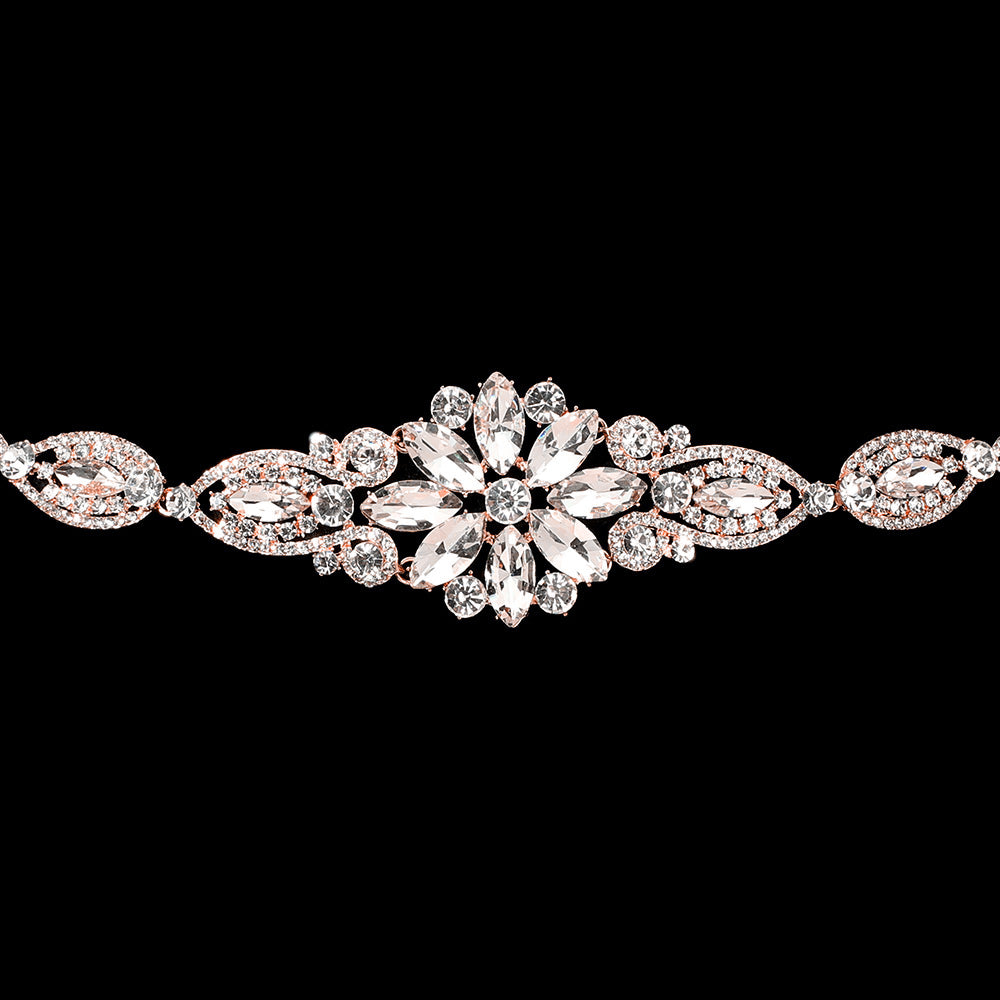 iLLASPARKZ Marquise Stone Cluster Flower Point Sash Ribbon Bridal Wedding Belt / Headband