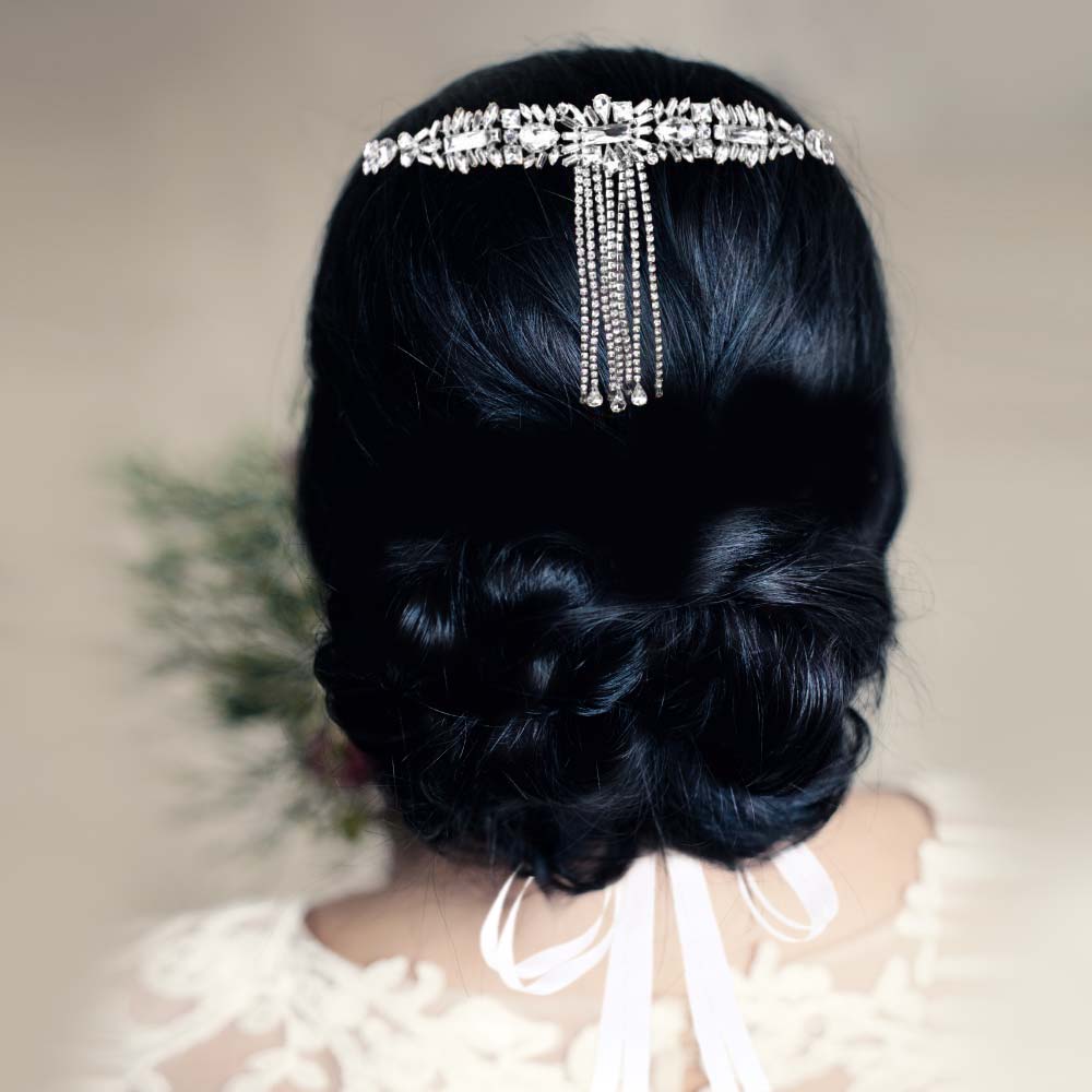 iLLASPARKZ Multi Stone Cluster Dropped Rhinestone Sash Ribbon Bridal Wedding Belt / Headband