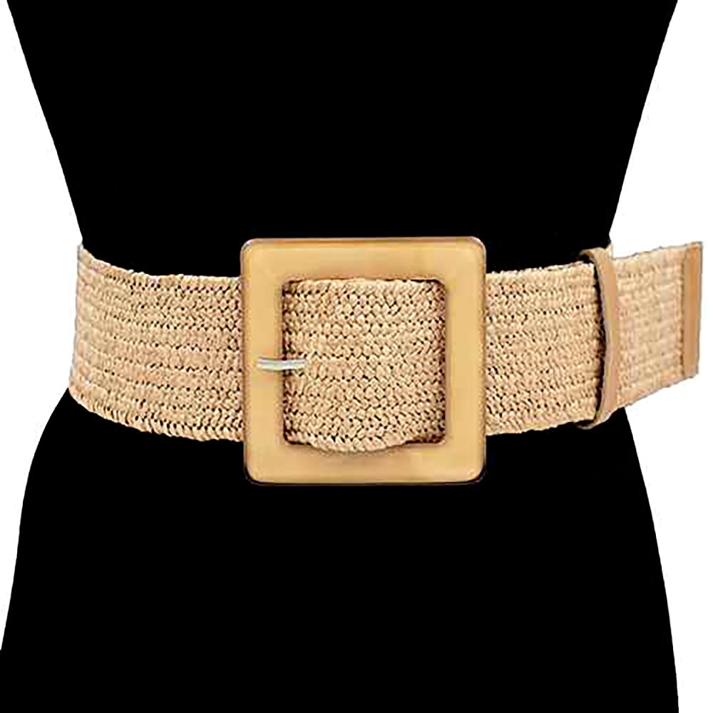 iLLASPARKZ Resin Square Buckle Accent Raffia Adjustable Belt