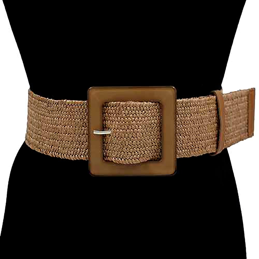 iLLASPARKZ Resin Square Buckle Accent Raffia Adjustable Belt