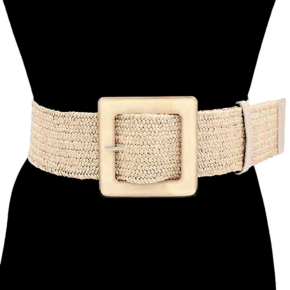 iLLASPARKZ Resin Square Buckle Accent Raffia Adjustable Belt