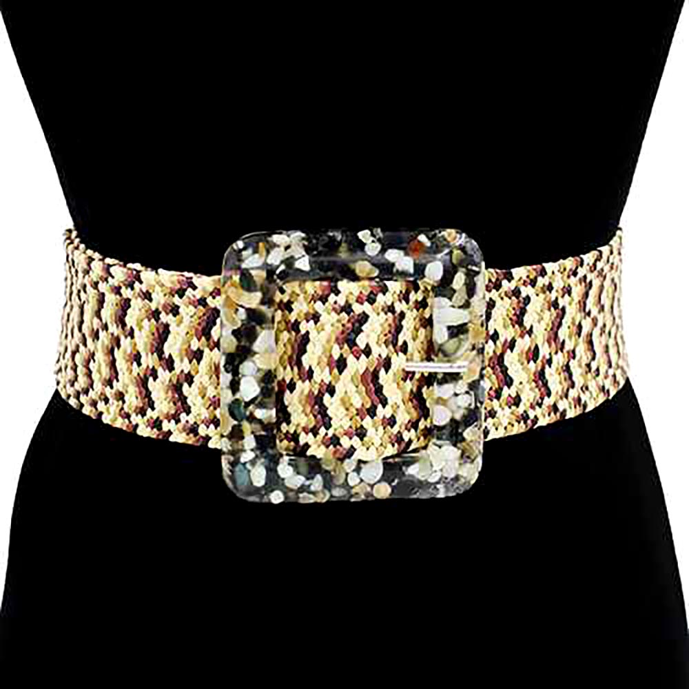iLLASPARKZ Resin Square Buckle Accent Raffia Adjustable Belt