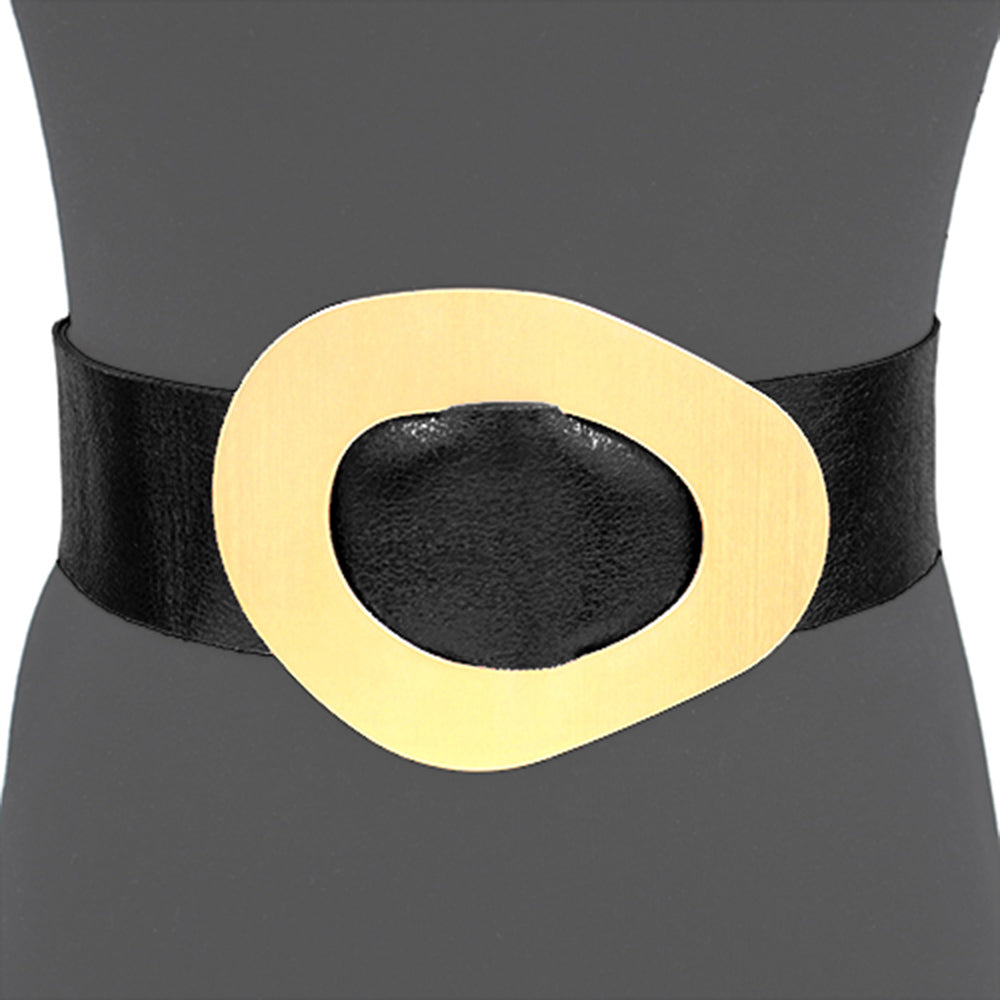iLLASPARKZ Geometric Brushed Metal Buckle Faux Leather Belt