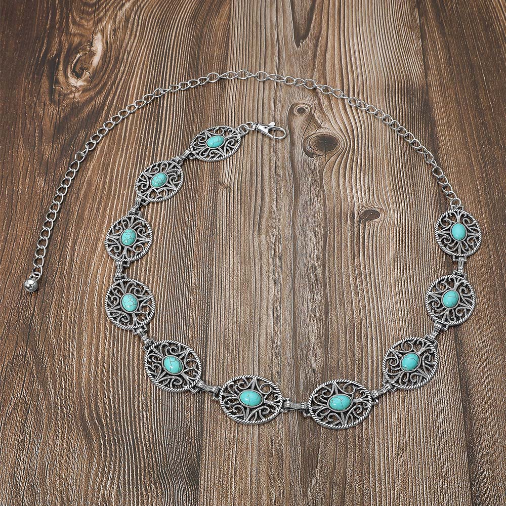 iLLASPARKZ Boho Vintage Western Turquoise Stone Concho Chain Belt