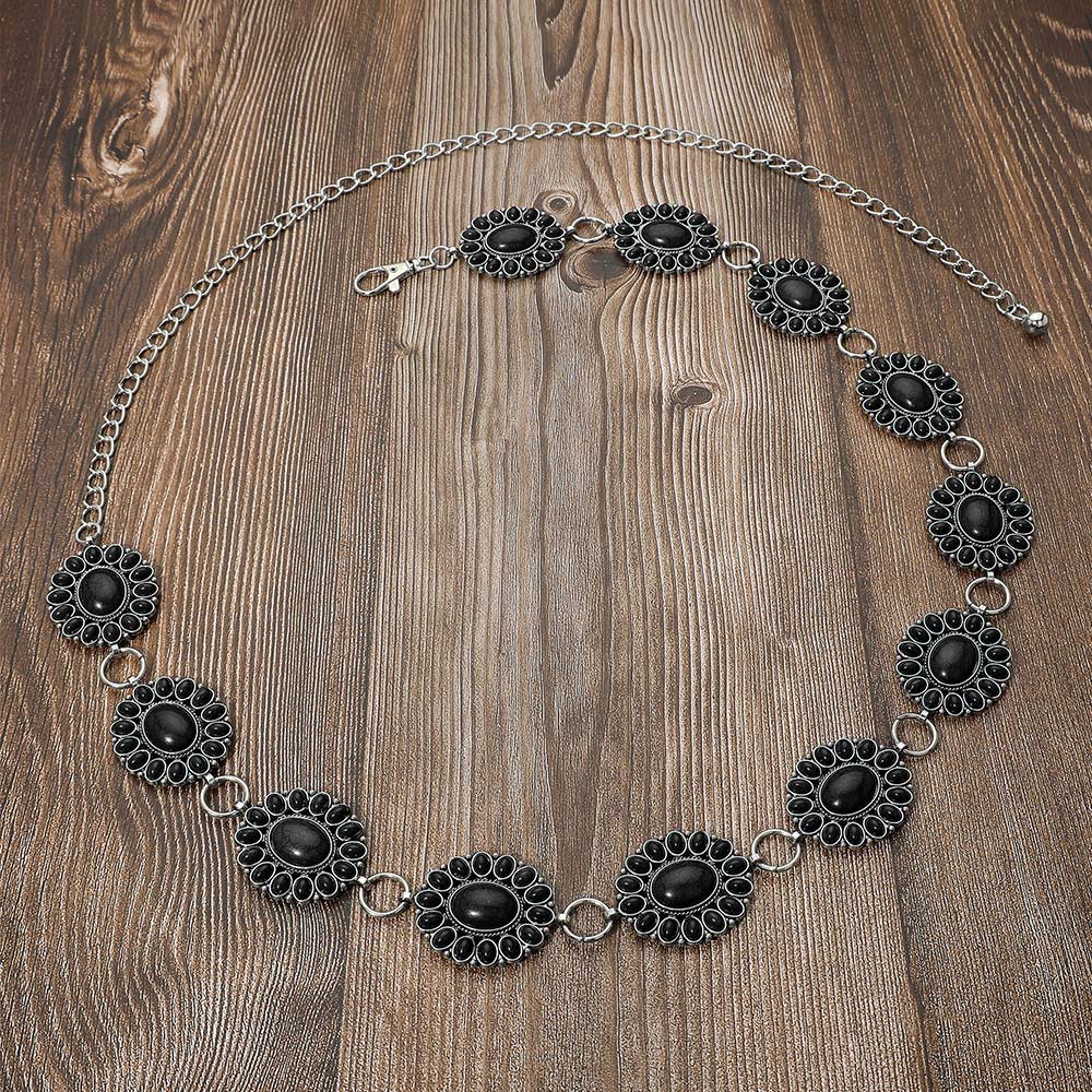 iLLASPARKZ Boho Vintage Western Turquoise Stone Pointed Concho Chain Belt