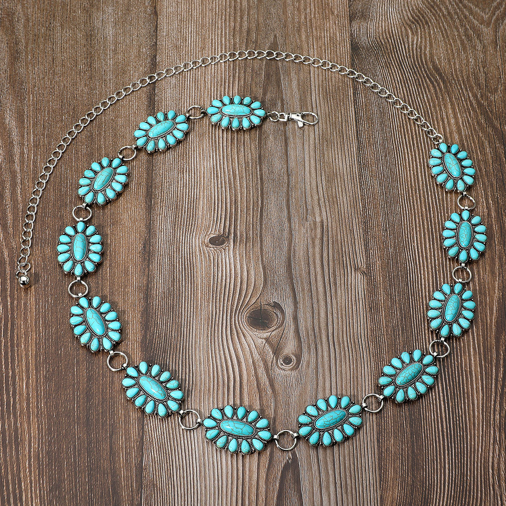 iLLASPARKZ Boho Vintage Western Turquoise Stone Pointed Concho Chain Belt