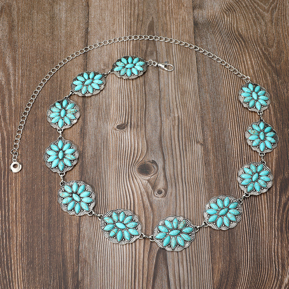 iLLASPARKZ Boho Vintage Western Turquoise Stone Pointed Concho Chain Belt