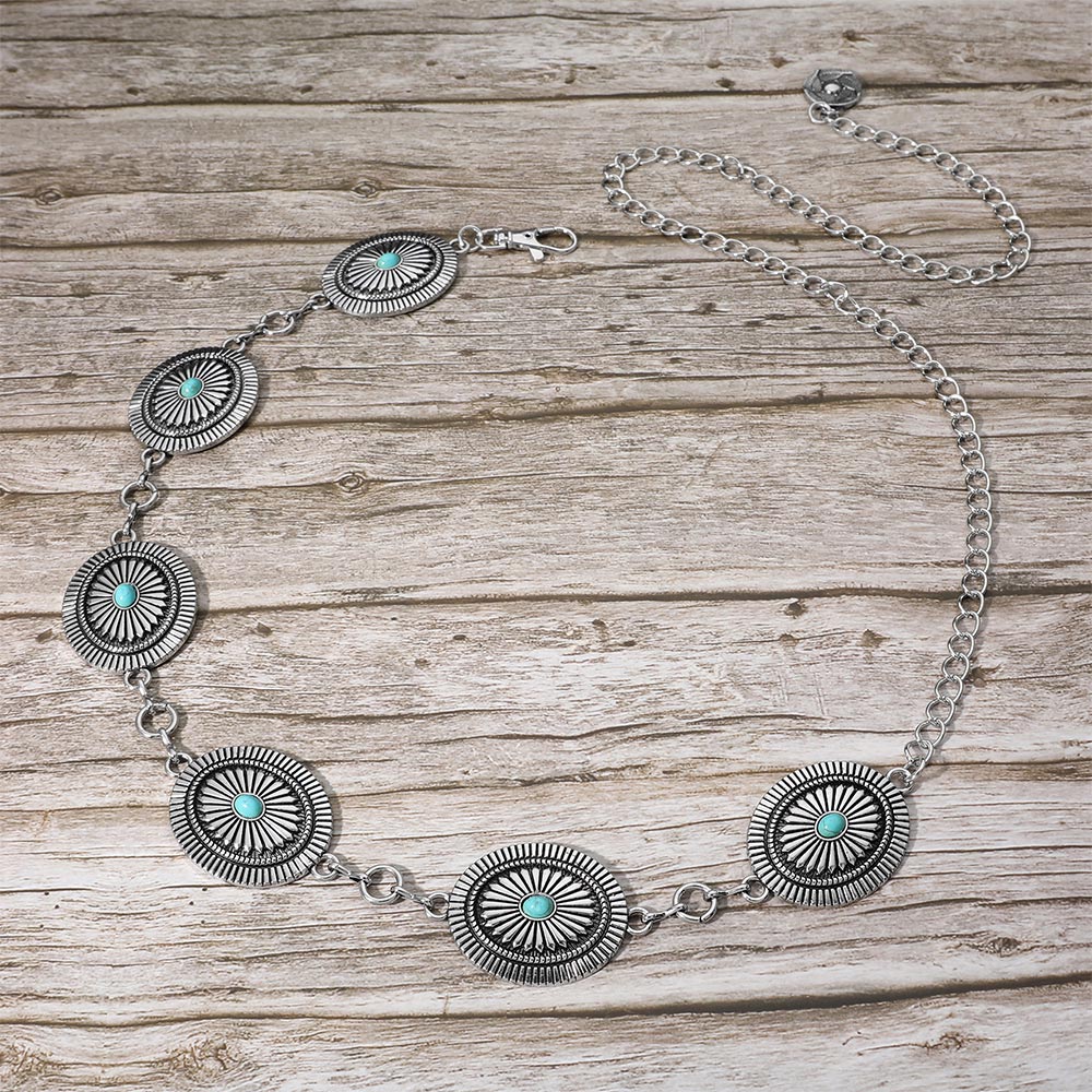 iLLASPARKZ Boho Vintage Western Turquoise Stone Pointed Concho Chain Belt