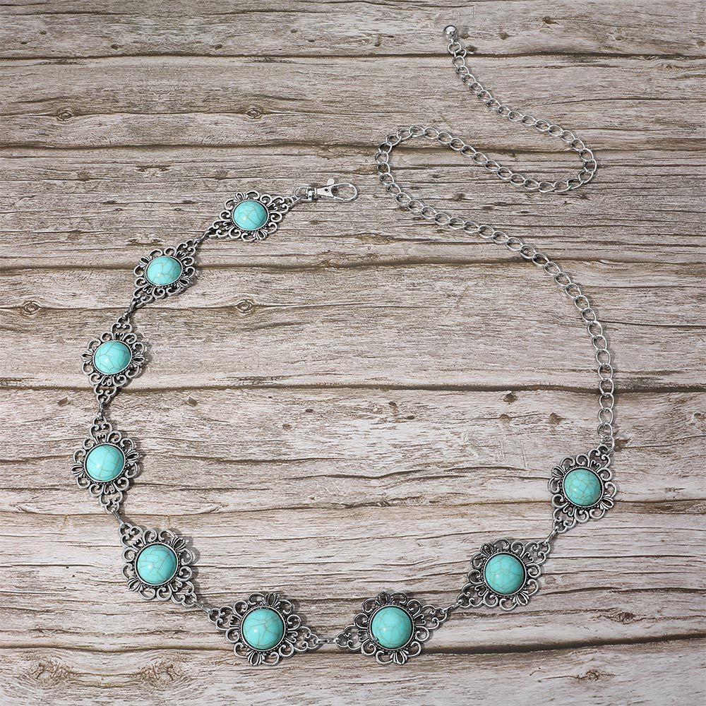 iLLASPARKZ Western Round Turquoise Stone Concho Chain Belt