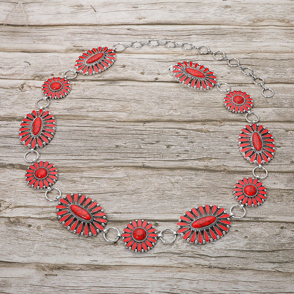 iLLASPARKZ Boho Vintage Western Oval Round Stone Pointed Concho Chain Belt