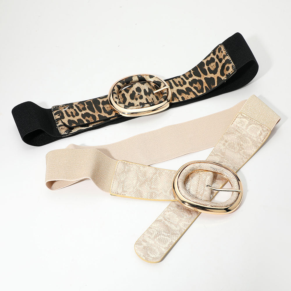 iLLASPARKZ Metal Oval Buckle Accent Wide Snake Print Elastic Waist Belt