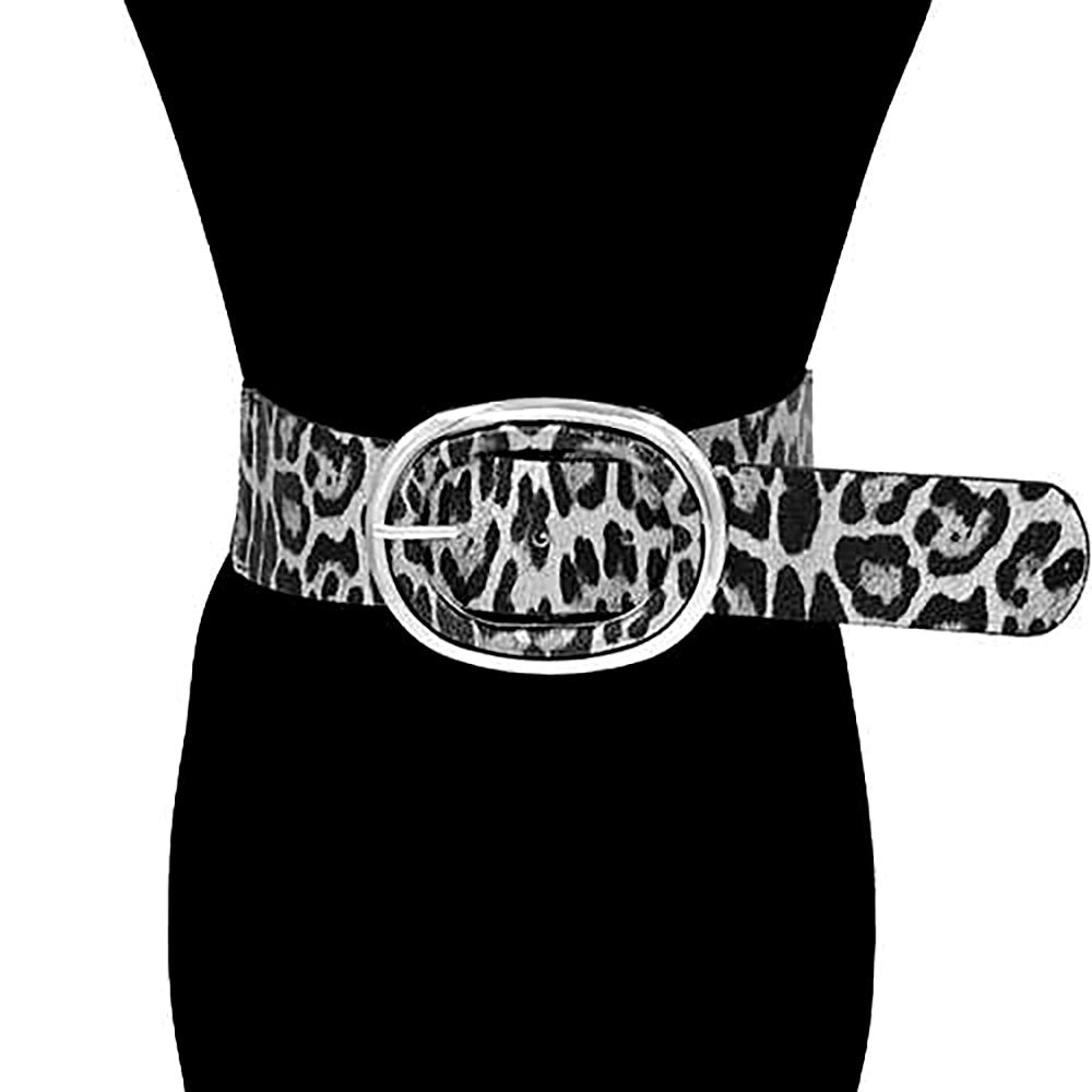 iLLASPARKZ Metal Oval Buckle Accent Wide Leopard Print Elastic Waist Belt