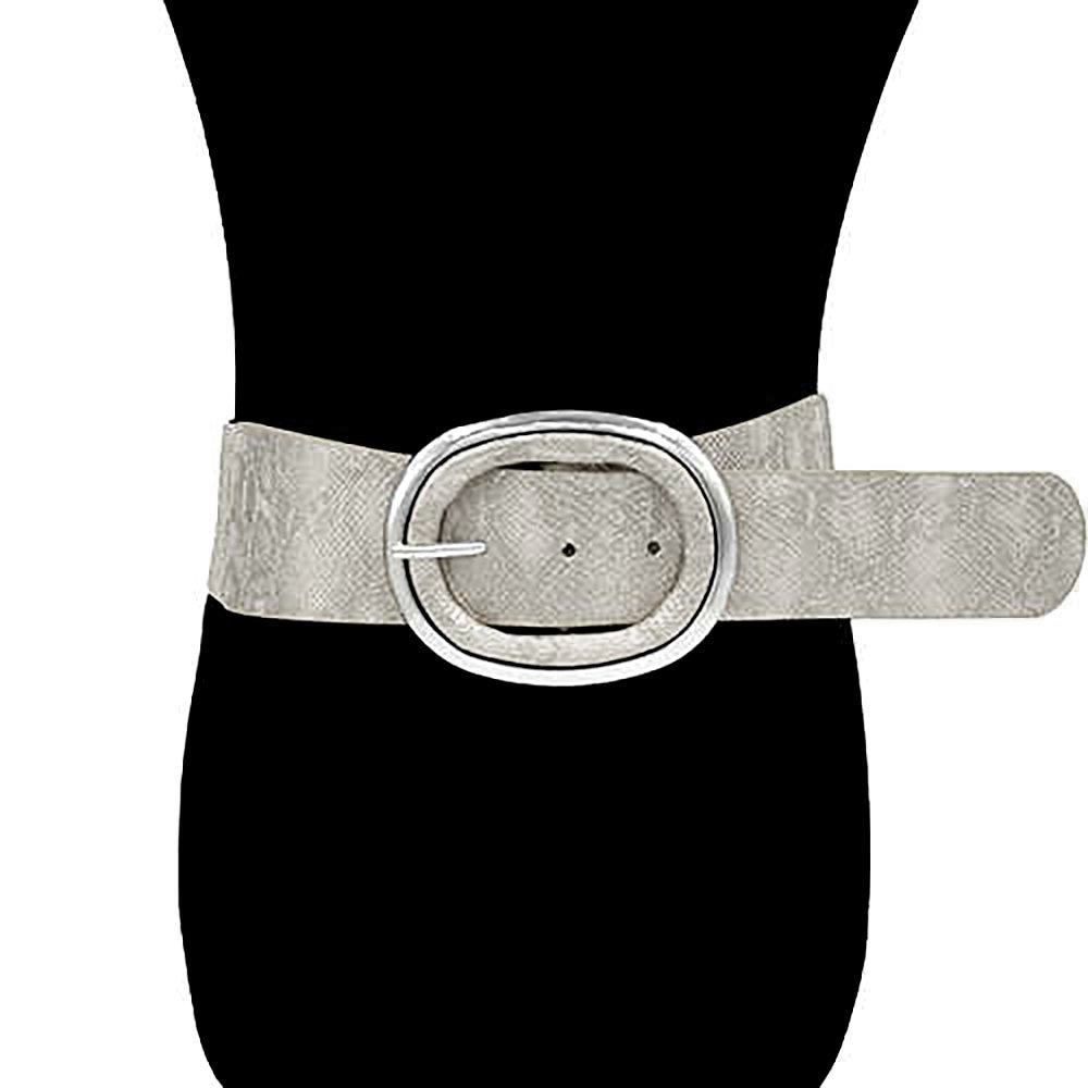iLLASPARKZ Metal Oval Buckle Accent Wide Snake Print Elastic Waist Belt
