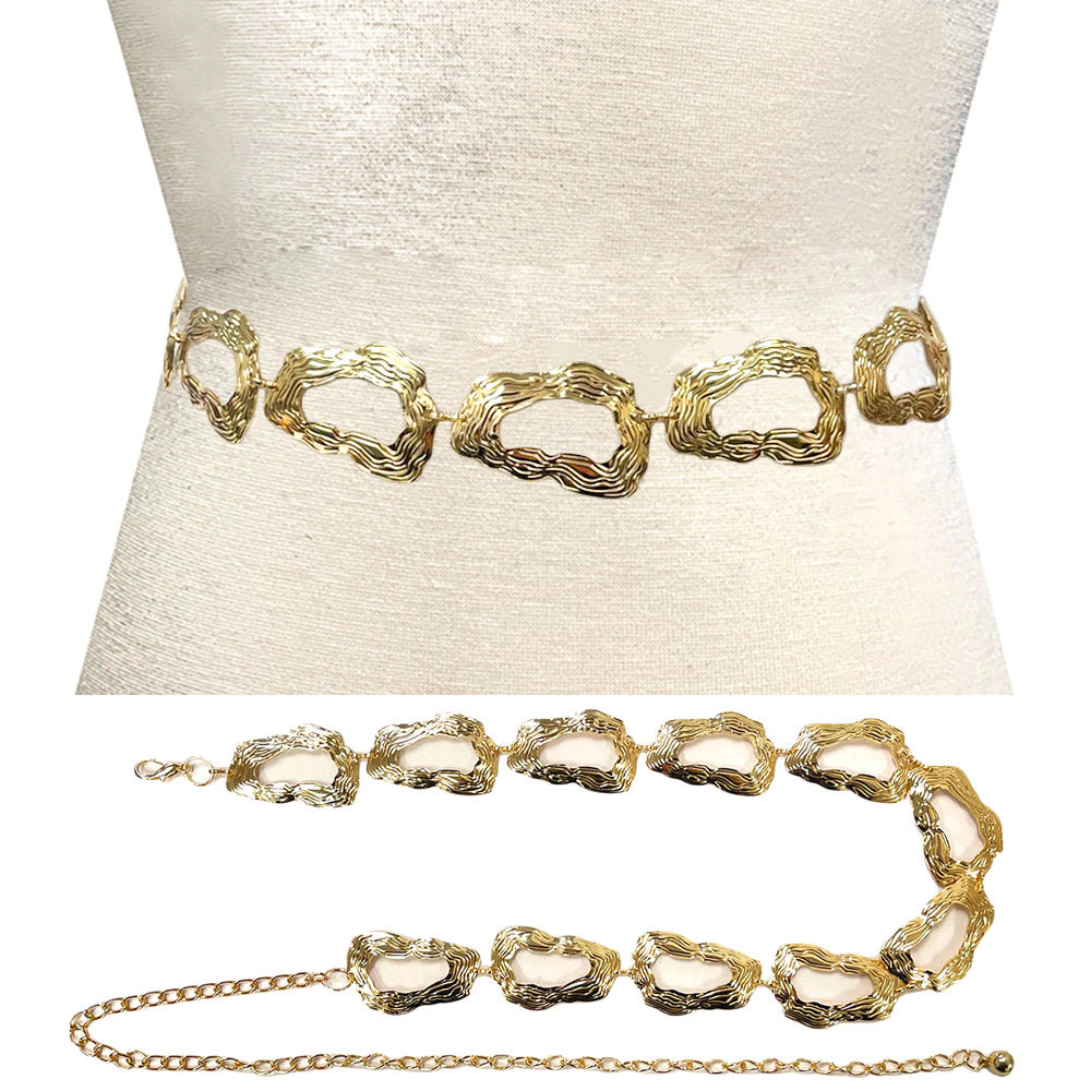iLLASPARKZ Textured Metal Open Abstract Ring Link Chain Waist Belt