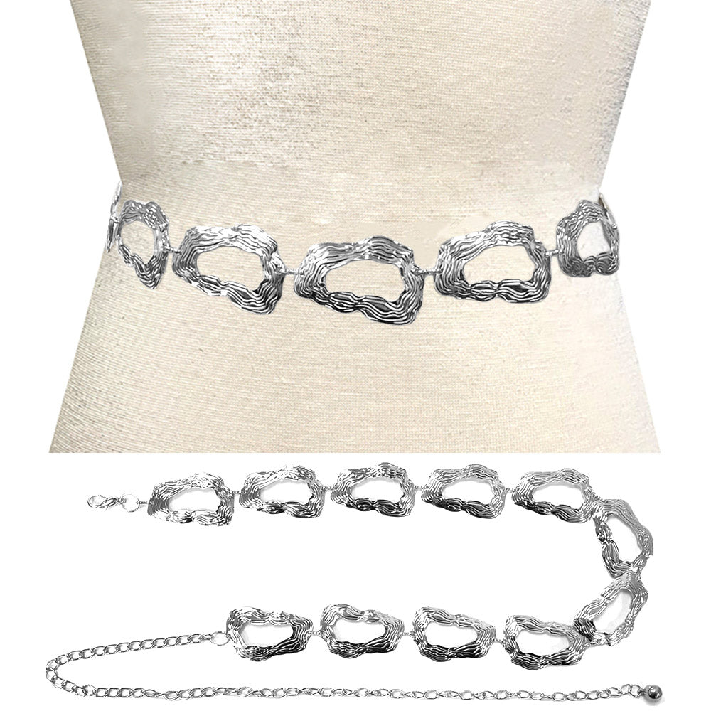 iLLASPARKZ Textured Metal Open Abstract Ring Link Chain Waist Belt