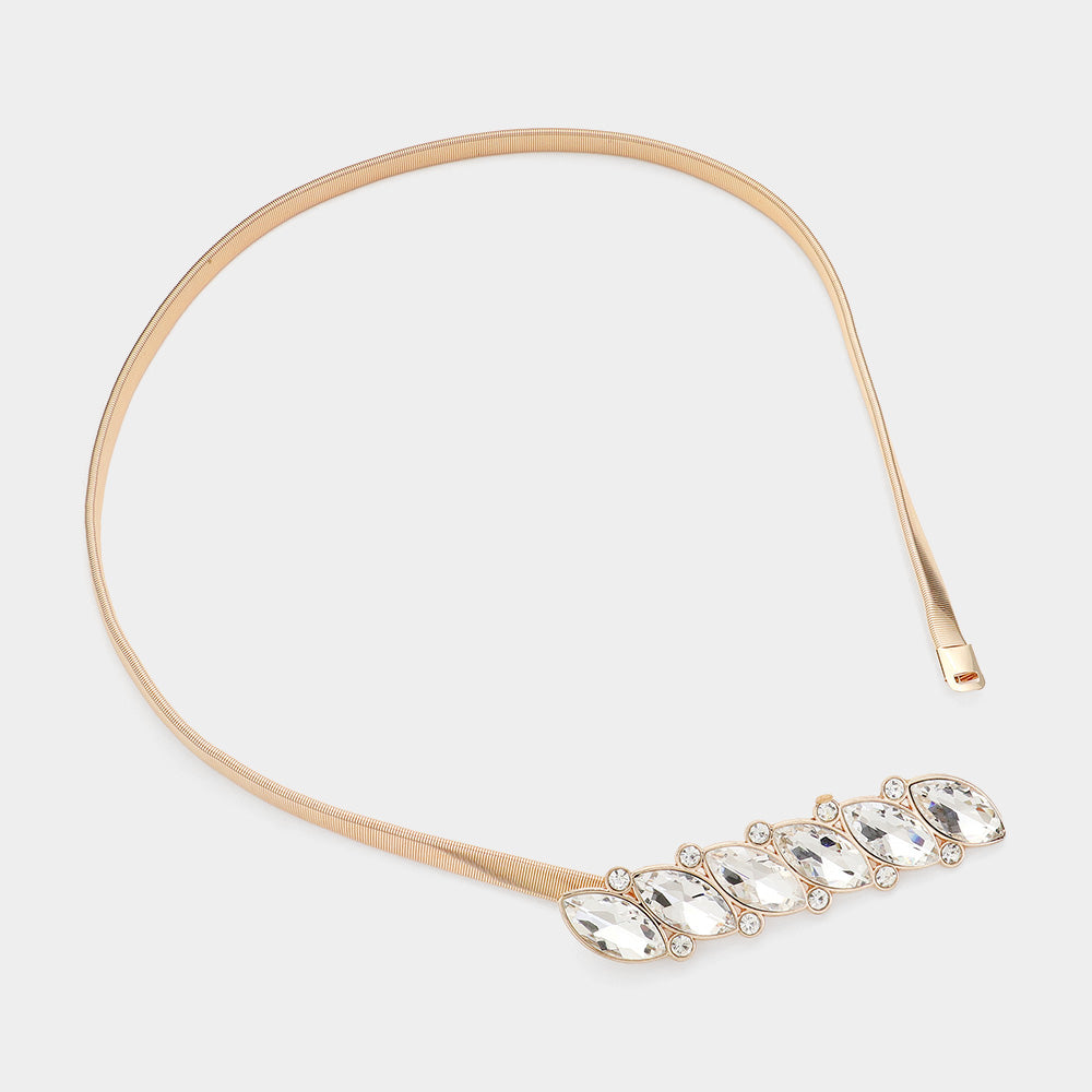 iLLASPARKZ Marquise Stone Buckle Accented Stretch Metal Belt