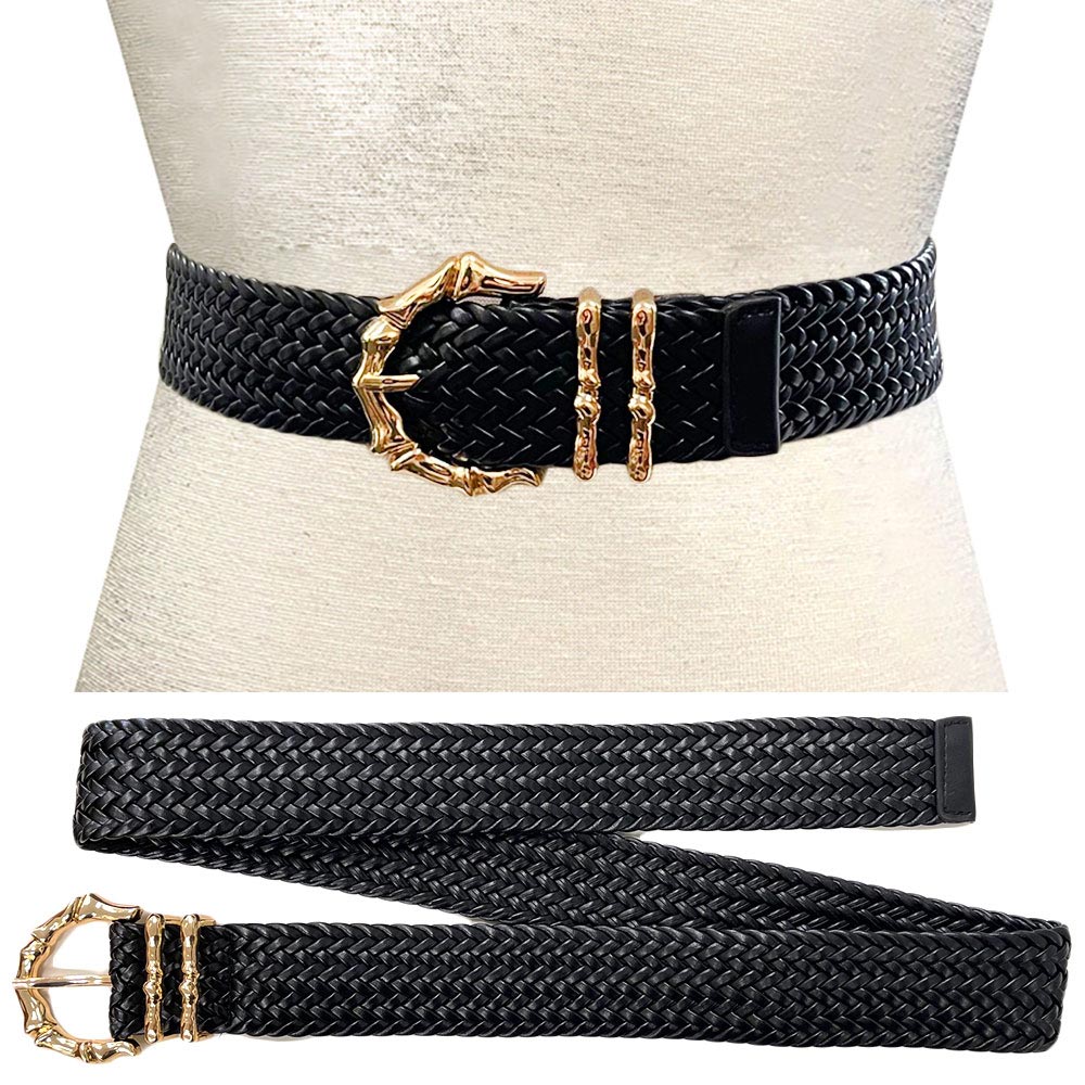iLLASPARKZ Metal Bamboo Buckle Faux Leather Braided Waist Belt