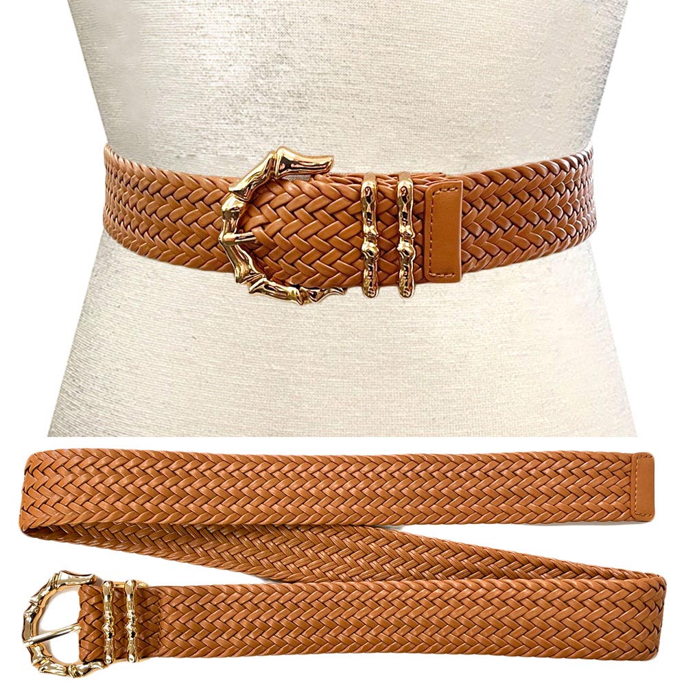 iLLASPARKZ Metal Bamboo Buckle Faux Leather Braided Waist Belt