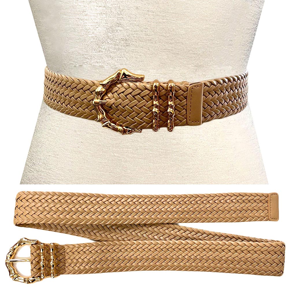 iLLASPARKZ Metal Bamboo Buckle Faux Leather Braided Waist Belt