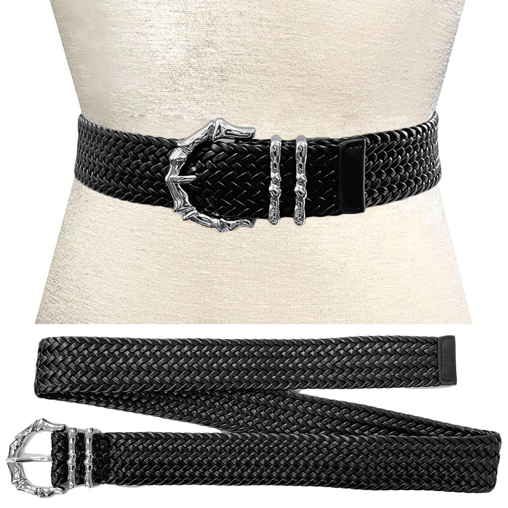 iLLASPARKZ Metal Bamboo Buckle Faux Leather Braided Waist Belt