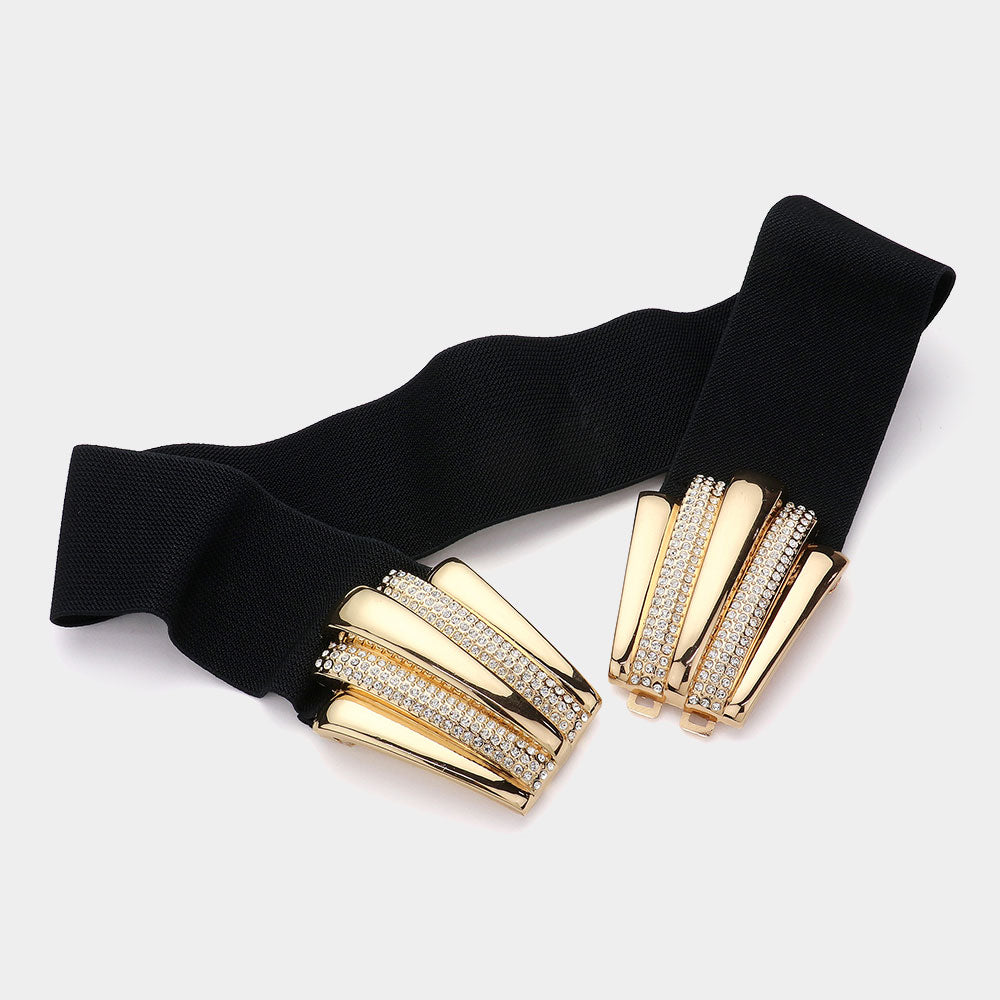 iLLASPARKZ Stone Paved Metal Plate Buckle Accented Elastic Belt