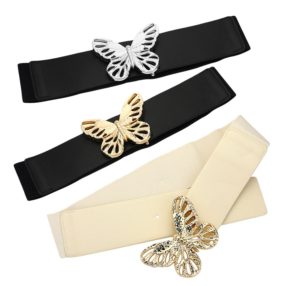 iLLASPARKZ Metal Cut Out Butterfly Buckle Accented Elastic Belt