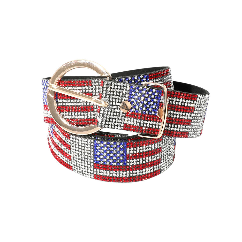 iLLASPARKZ Bling Studded American USA Flag Patterned Belt