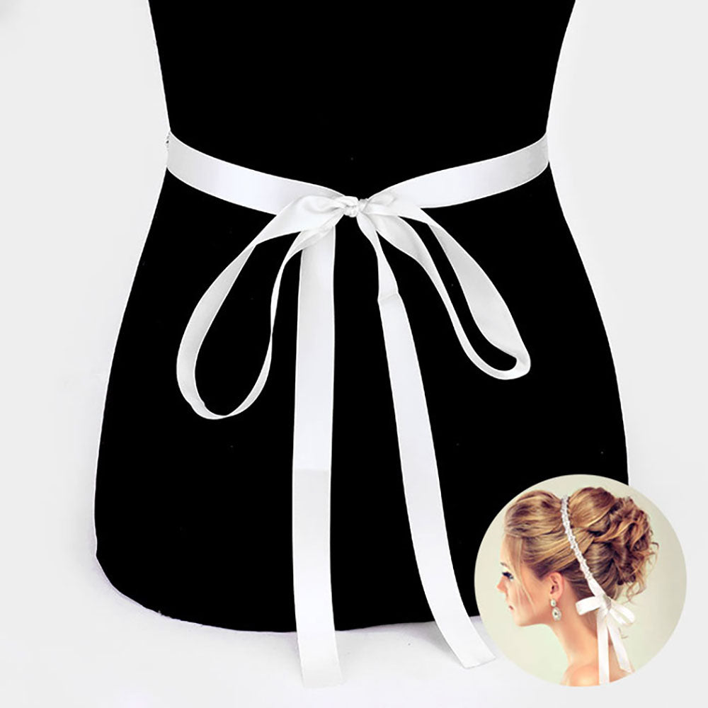 iLLASPARKZ Round Stone Accented Sash Ribbon Bridal Wedding Belt / Headband