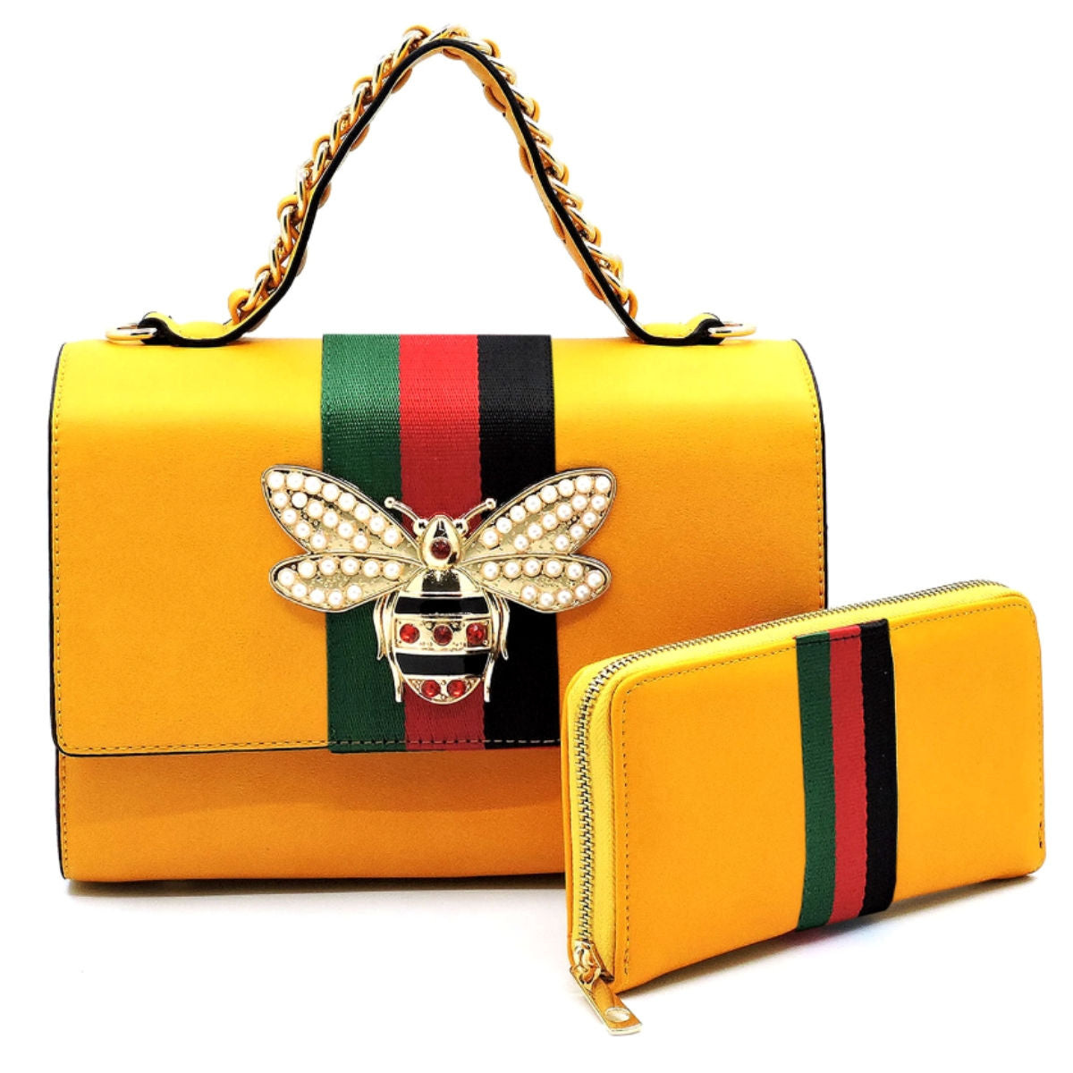 Satchel Mustard Striped Bee Boxy Handbag