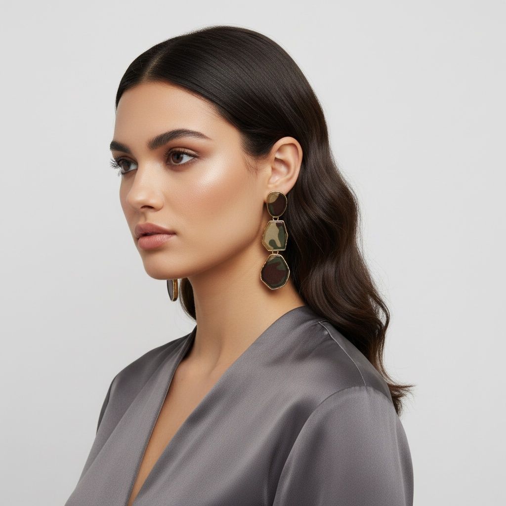 Dangle Camouflage Print Organic Drop Earrings