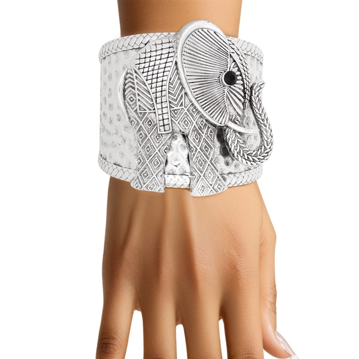 Cuff Burnished Silver Elephant Tribal Bracelet
