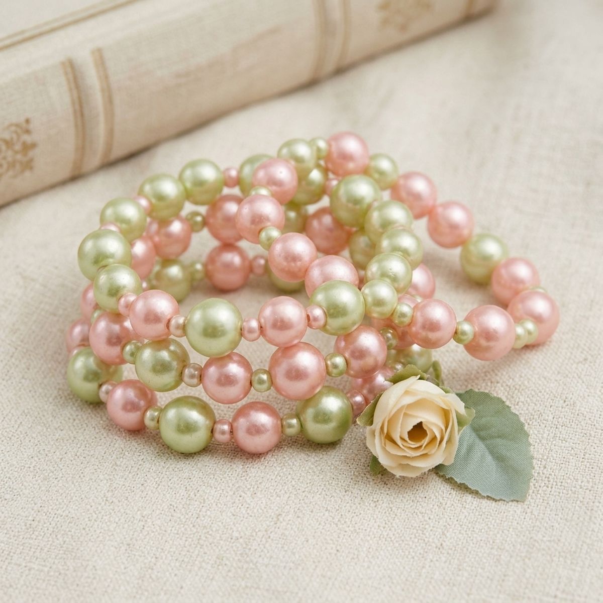 AKA Pink Green Pearl 5 Pc Bracelets