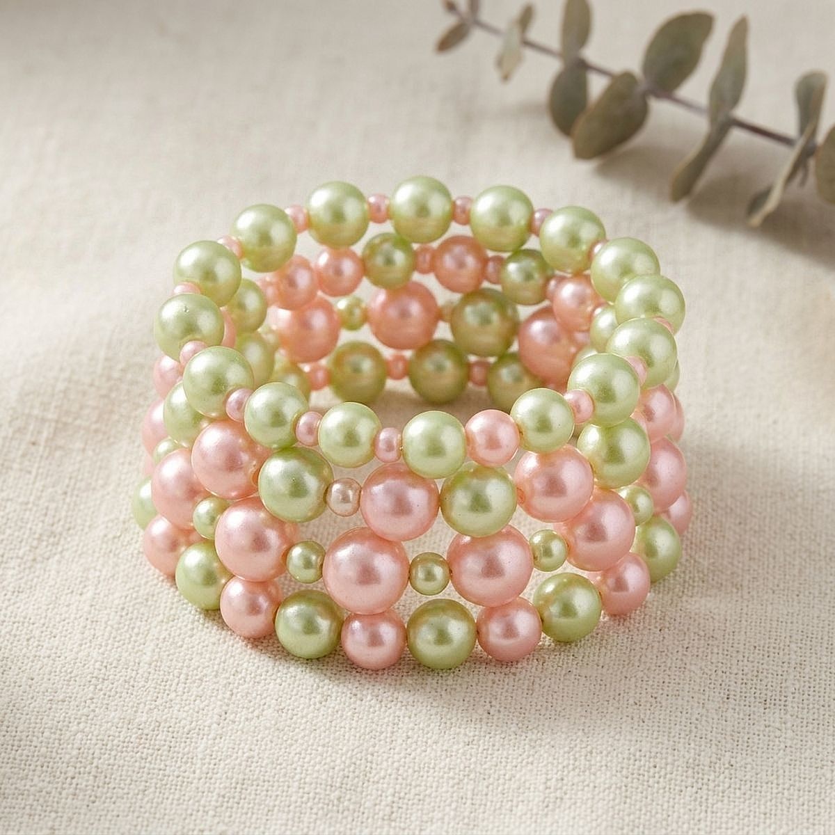 AKA Pink Green Pearl 5 Pc Bracelets