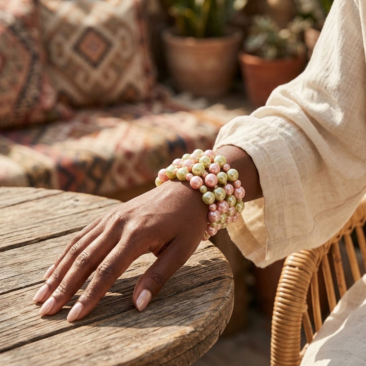 AKA Pink Green Pearl 5 Pc Bracelets