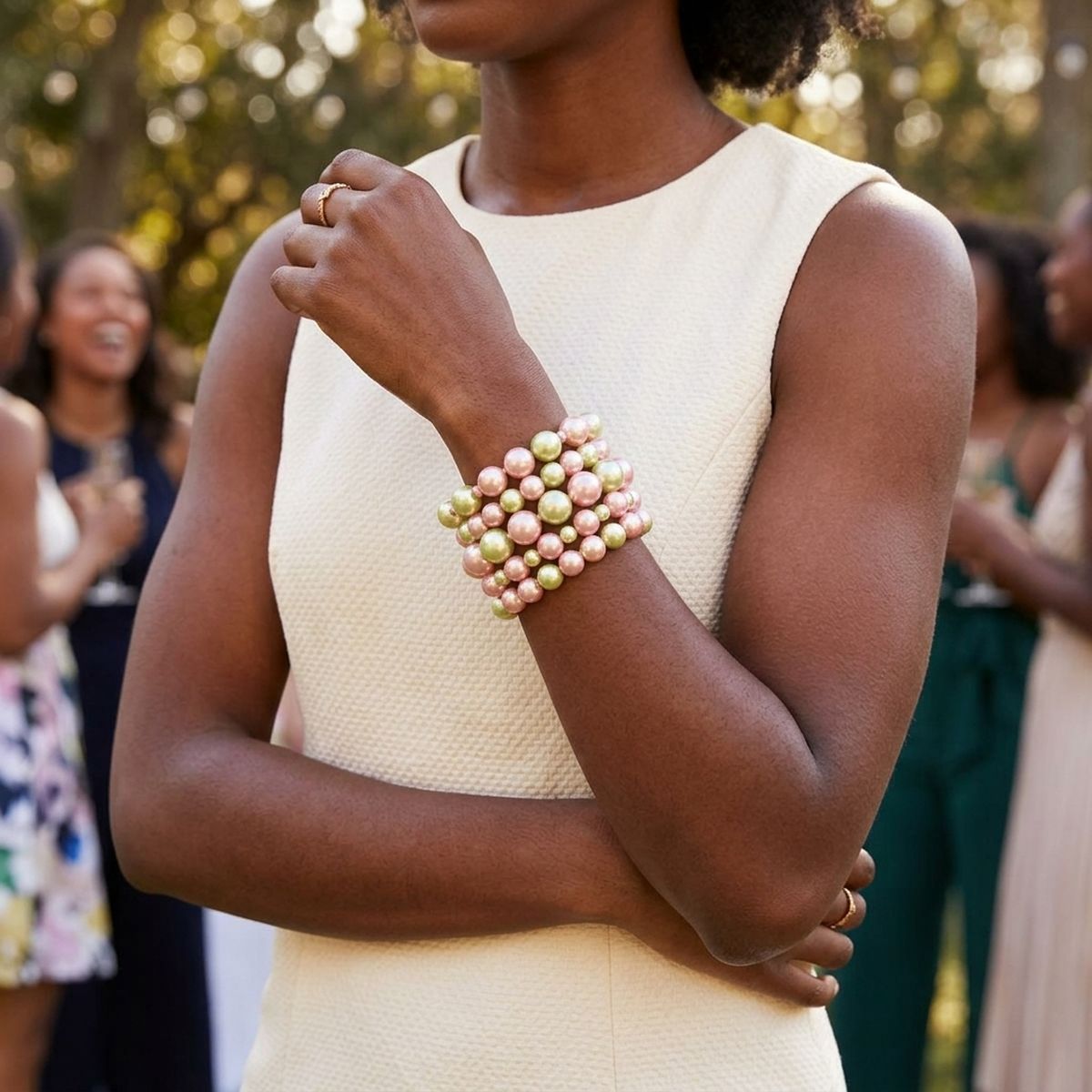 AKA Pink Green Pearl 5 Pc Bracelets