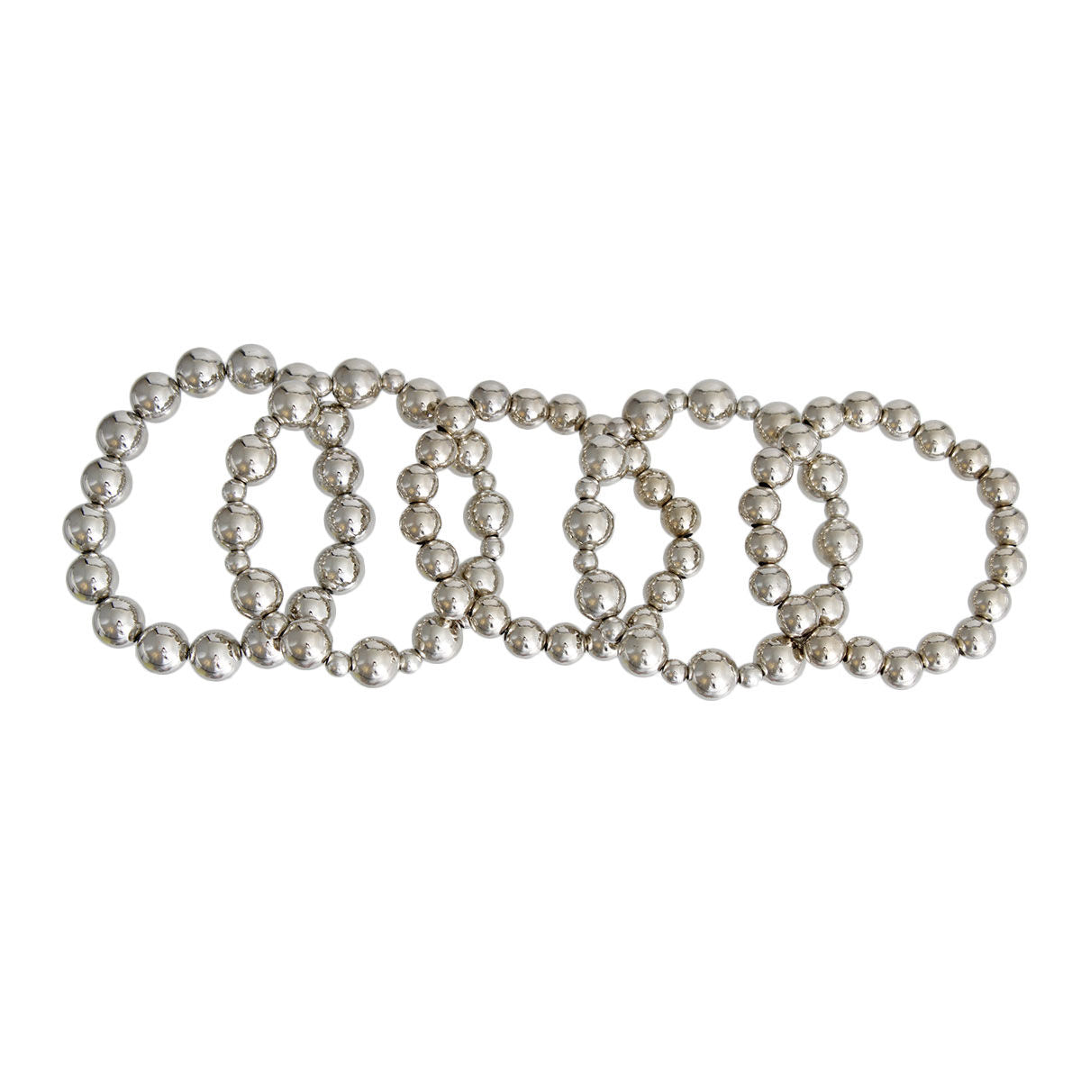 Metallic Silver Pearl Bracelets 5 Pcs