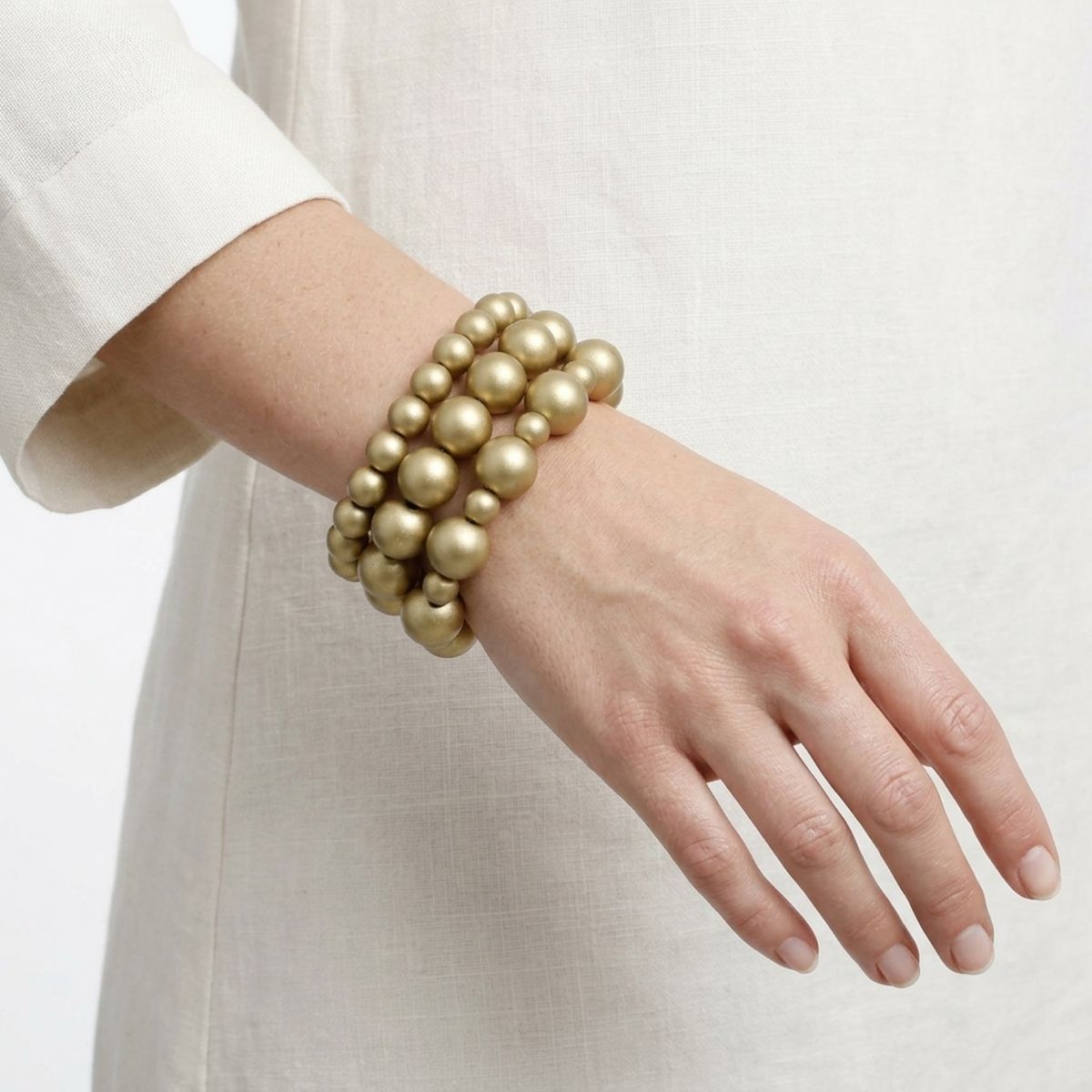 Matte Gold Pearl Bracelet Stretch 3 Strand